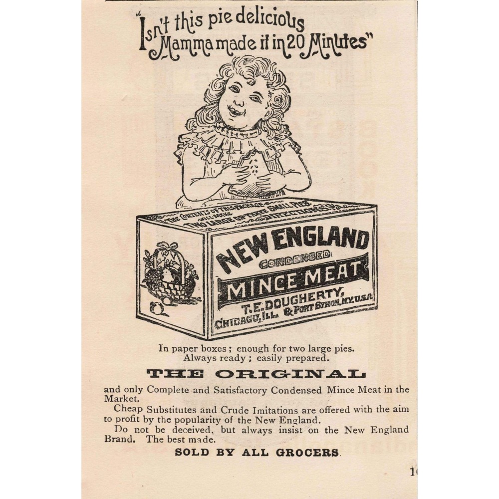 Vintage New England Condensed Mince Meat Advertising Box T.E. Dougherty Chicago